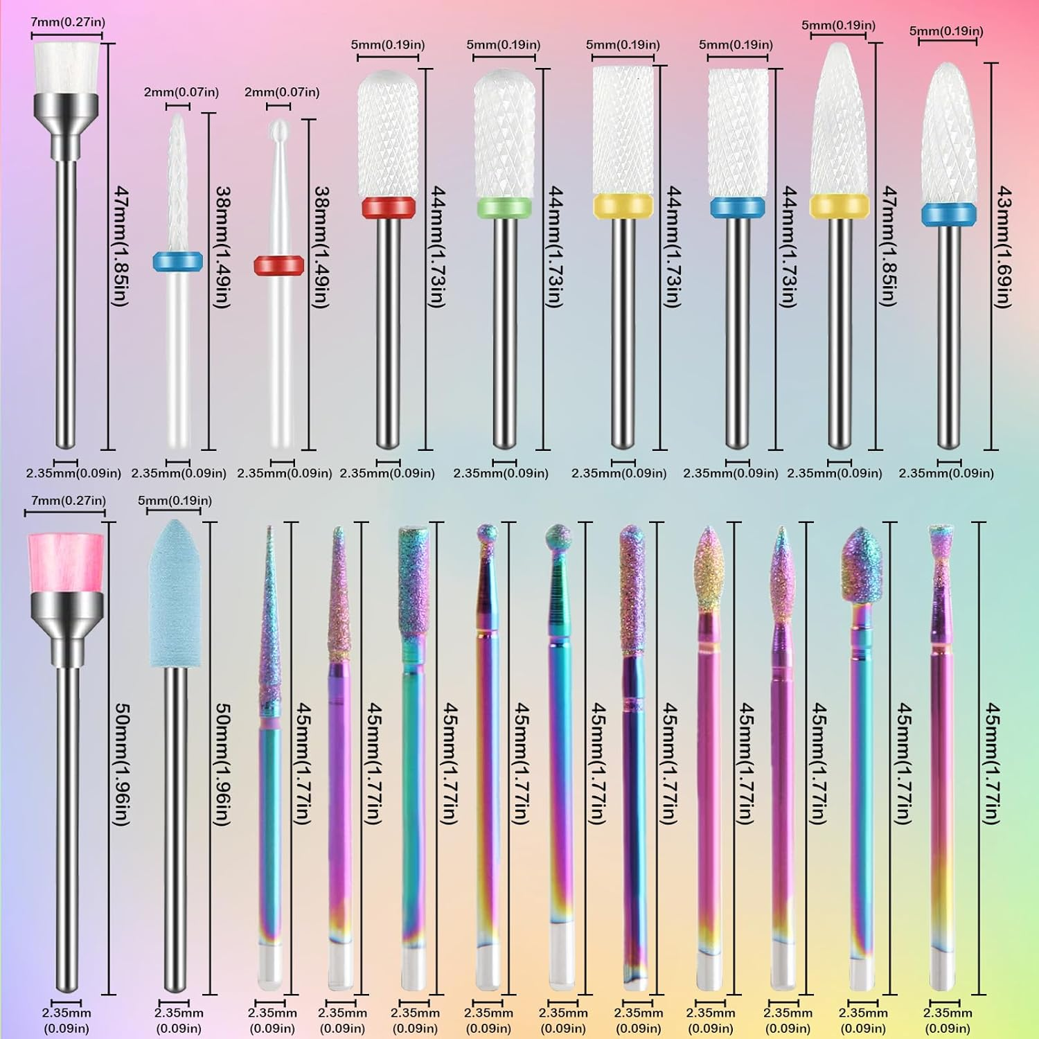 YUENTOEN 21Pcs Nail Drill Bits Set, Cuticle Efile Nail Drill Bits, Nail File Drill Bit, Polishing Ceramic Nail Drill Bits, Carbide Remover Bits for Manicure Pedicure, Home Salon image number 3