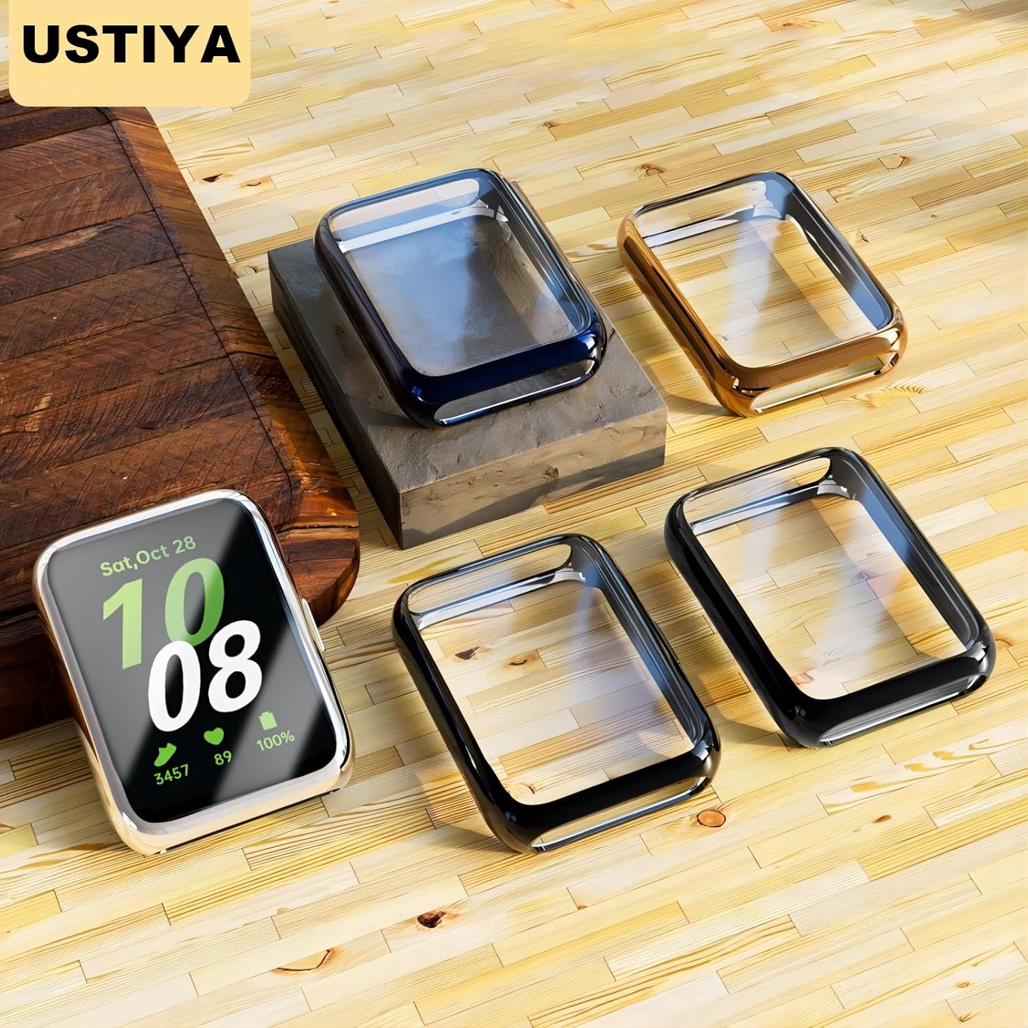 USTIYA 2X Case for Samsung Galaxy Fit 3 Smartwatch Cover Screen Protector TPU (Black + Clear)