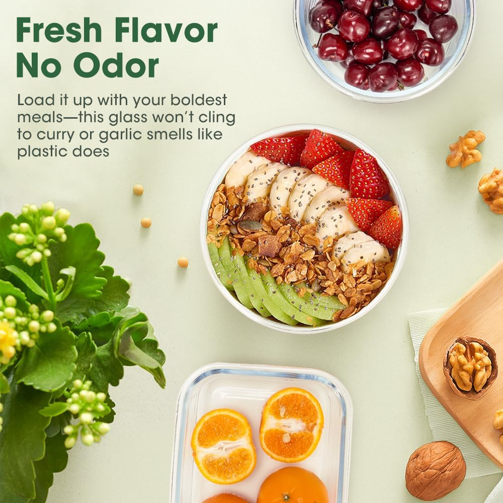 ZUNI 5 Pack 1040Ml(35Oz) Glass Food Storage Containers 2 Compartments, Glass Meal Prep Food Containers with Plastic Lids, Airtight Lunch Box, Microwave, Oven and Freezer Safe image number 4