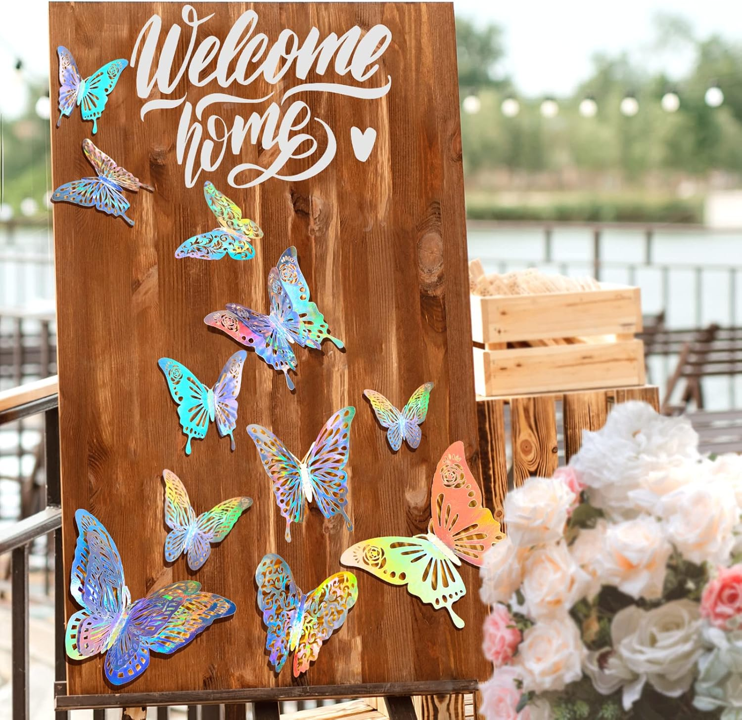 60 Pcs 3D Shiny Silver Butterfly Wall Stickers Decals ,Removable Holographic Silver Butterfly Wall Decor Classroom Decor with Set 5 Style DIY Man Made Decorative Paper Murals for Nursery, Party Decor (Silver) image number 2