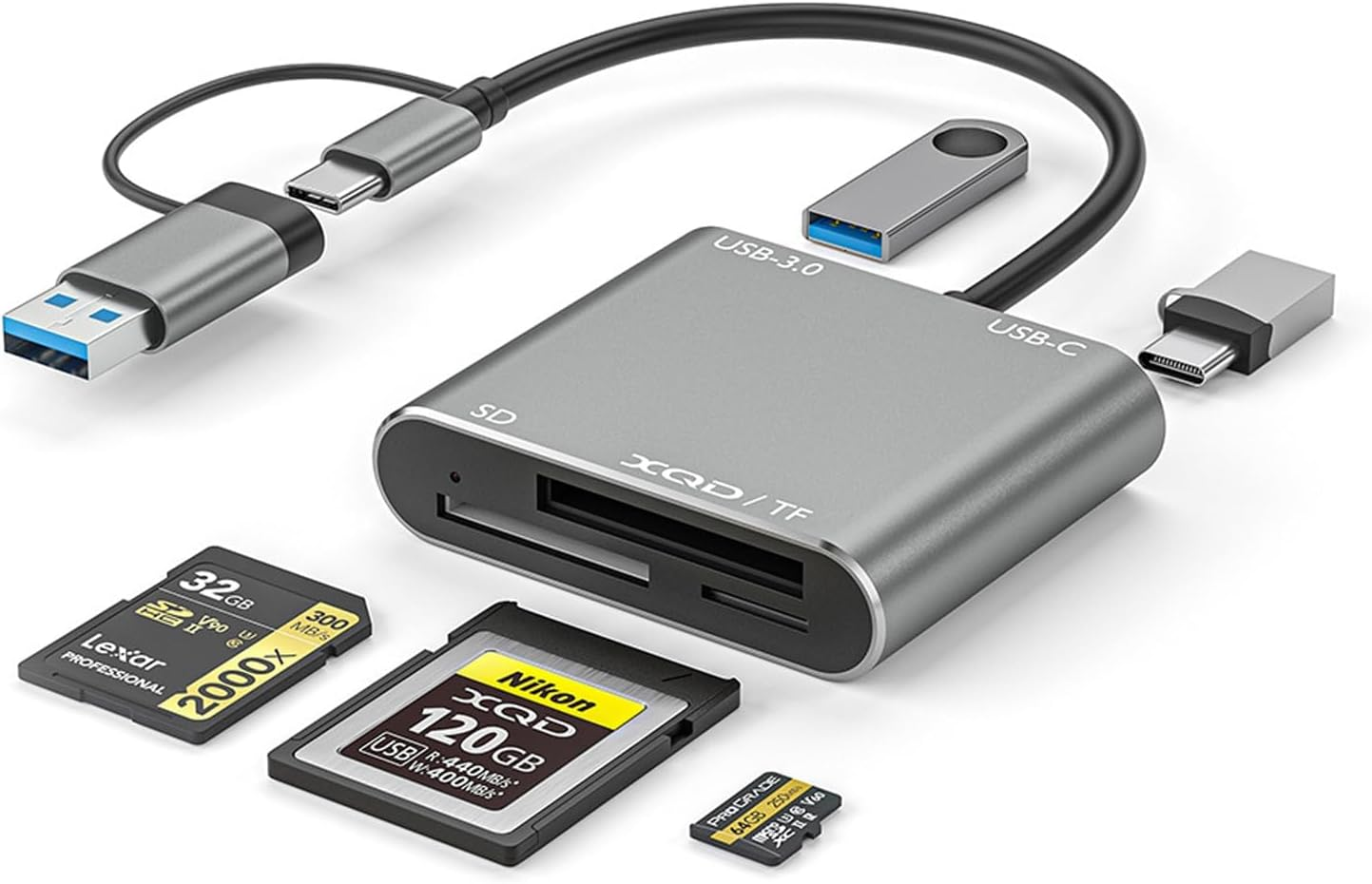 USB3.0 XQD Reader, XICEN SD TF Card Reader, 10Gpbs Super Speed Compatible with Sony GM Series, Lexar 2933X 1400X, USB C Mark XQD Card Adapter, Support for Type-C Windows, Mac OS, Android