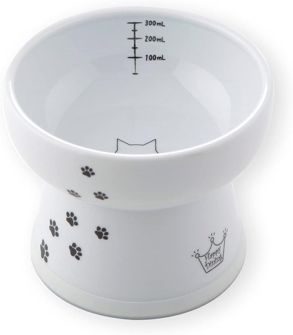 Necoichi Happy Dining Cat Water Bowl with Stem, High Type, Cat Pattern, Anti-Slip Silicone image number 1