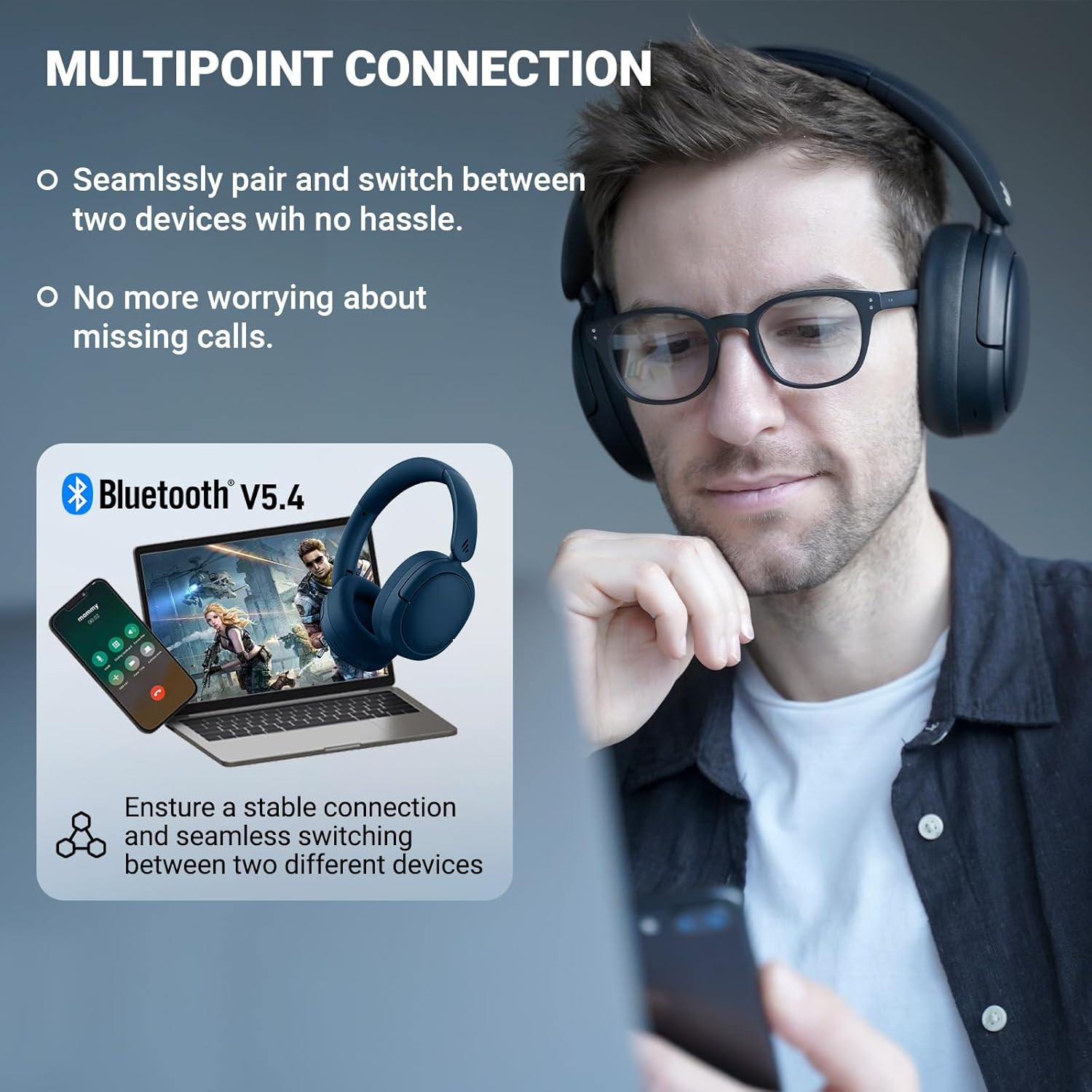 Edifier V80 Headphones Wireless Hybrid Active Noise Cancelling Over-Ear Bluetooth Earphones, Wired Hi-Res Audio, 45H Playtime, Fast Charging - Ivory image number 6