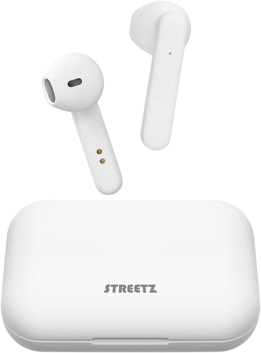 STREETZ TWS-105 Stereo Bluetooth Headphones In-Ear Wireless Headphones, Bluetooth 5.0 Earbuds with Built-In Microphone and Quick Charging Case up to 12 Hours of Music Playback, Comfortable Grip, White image number 1