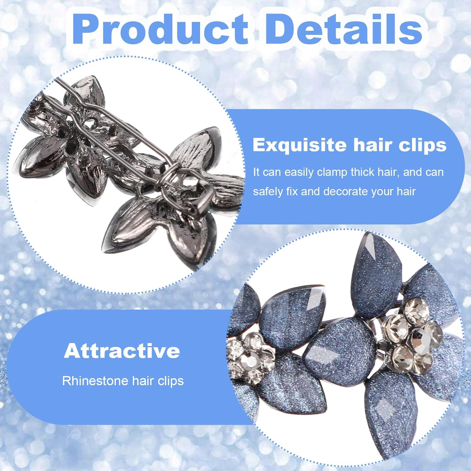 AOZUO 2 Pieces Fancy Hair Clips for Women, Vintage Rhinestone French Hair Clip Blue Crystals Small Flowers Hair Clips Decorative Hair Clips for Wedding Engagement Prom Valentines image number 5