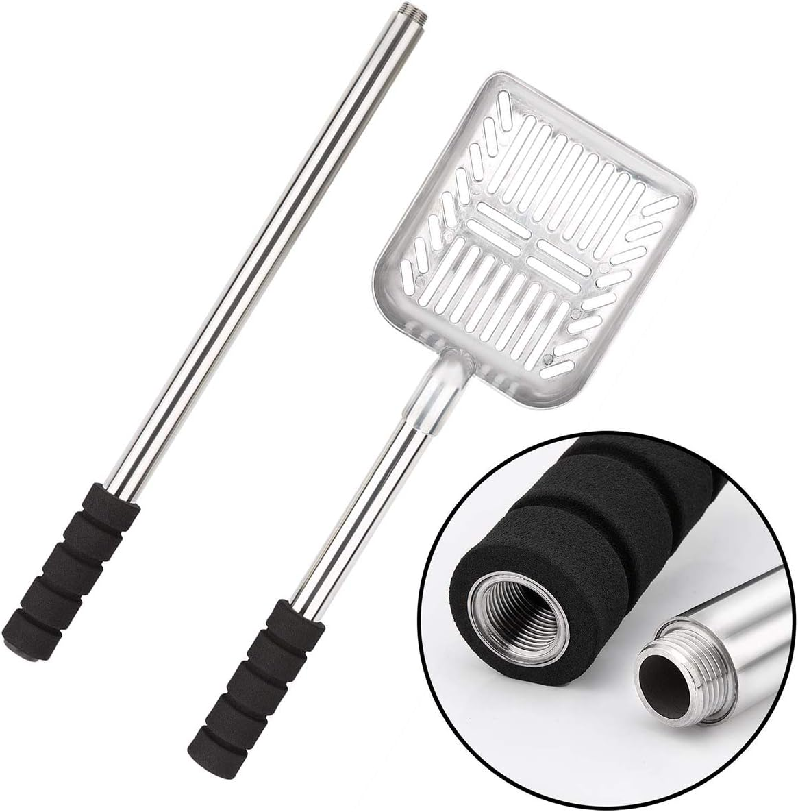 LASIEYO Metal Cat Litter Scoop Removable Non Stick Foam Padded Long Handle