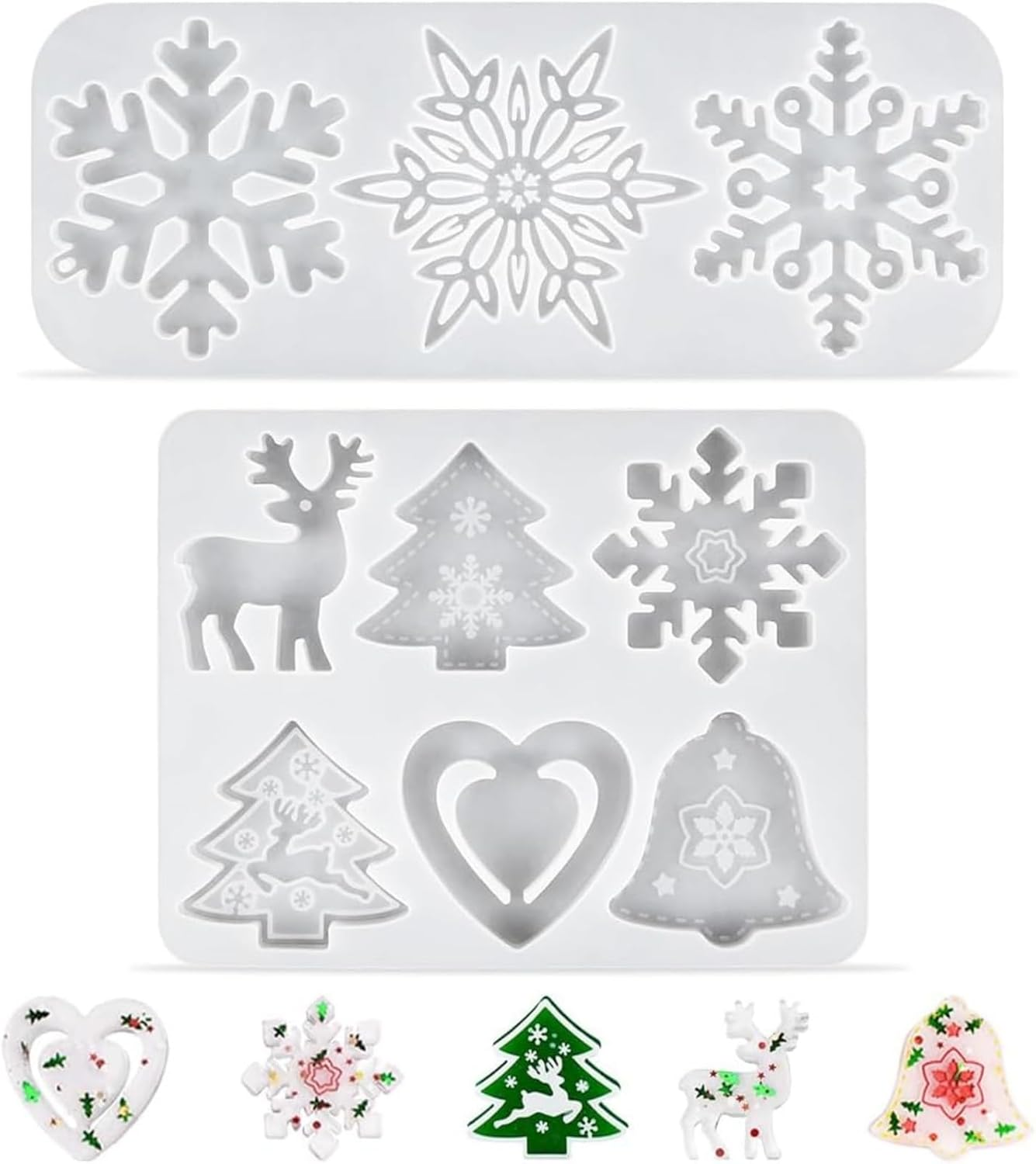 Itadaku 2 Pcs Silicone Moulds for Christmas, Resin Snowflake and Tree Moulds, DIY Tools, Soap and Fondant Moulds for Holiday Crafting