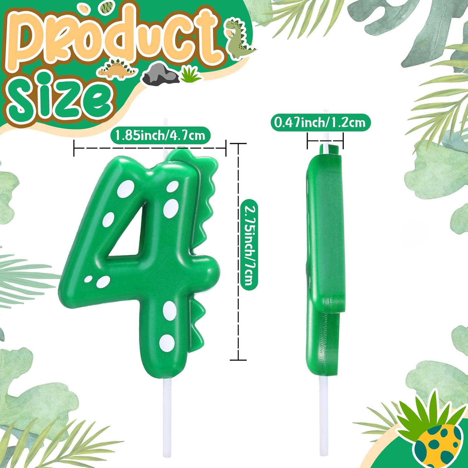 11 Pcs Green Number 4 Dinosaur Birthday Candles Set for Boy Birthday Cake Supplies Decoration Dinosaur Party Dino Theme Birthday Number Candle Cake Topper Decorations image number 2