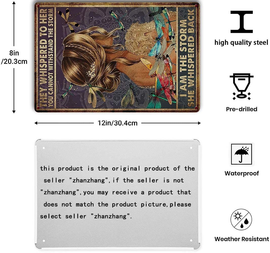 They Whispered to Her You Cannot Withstand the Storm I Am the Storm She Whispered Back Metal Tin Signs (16) Hippie Dragonfly Decor Iron Painting for Home Kitchen Garden Wall Art Poster 8X12 Inchs image number 1