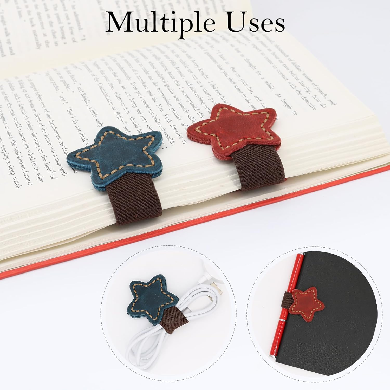 2Pcs Magnetic Leather Bookmarks, Handmade Magnet Bookmark Clips, Suitable for Women, Men, Students,Teachers and Other Reading Enthusiasts, Gifts Set for Book Lovers(Red&Blue) image number 3
