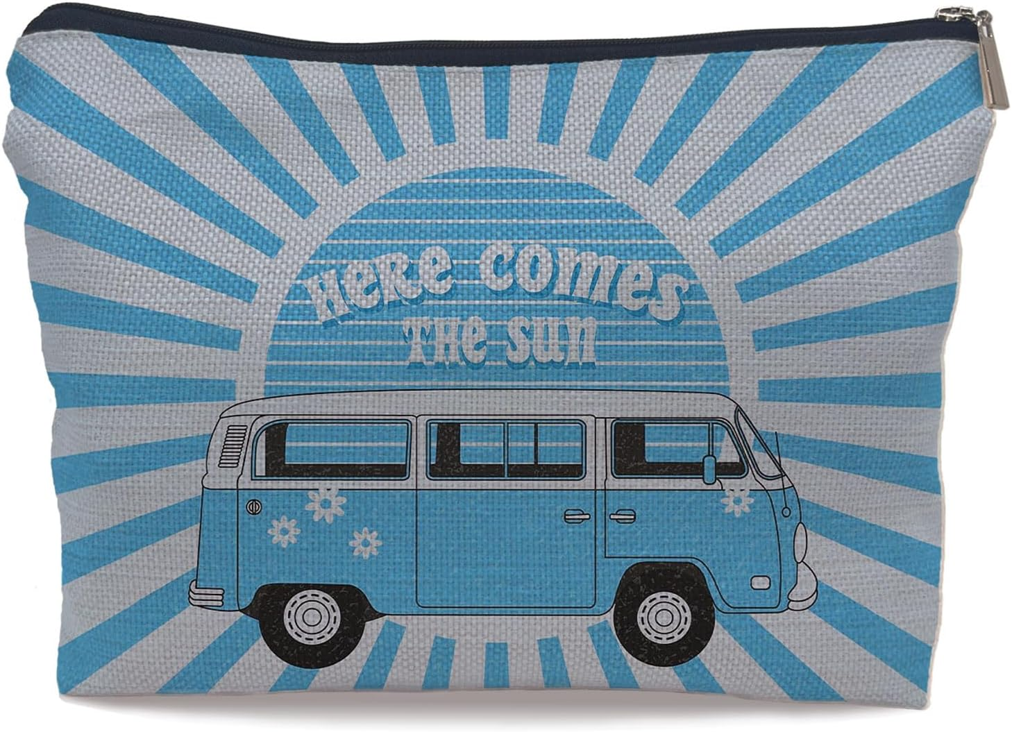 Ayxvt Here Comes the Sun Retro 70S Hippie Orange Bus Sunshine Ray Cosmetic Bag Decorative Women'S Makeup Bag, Yellow