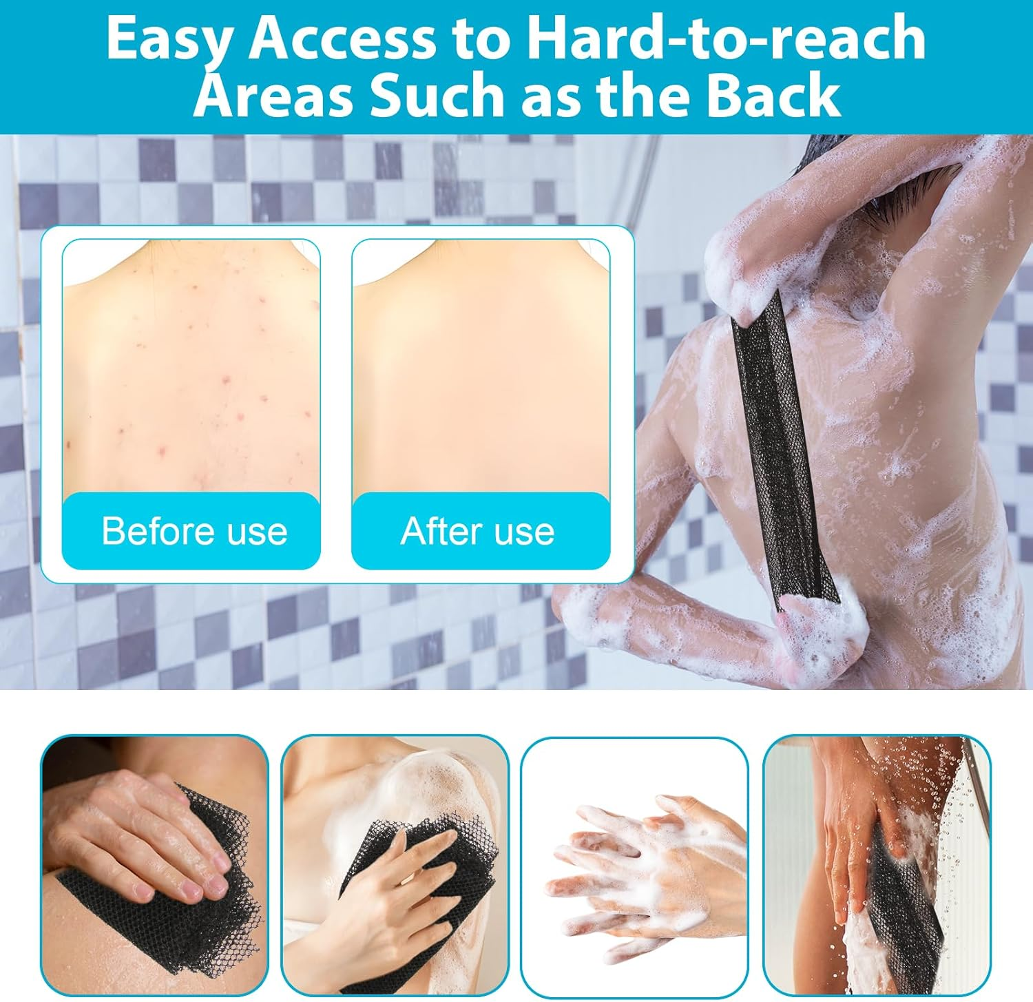 2 Pcs Black African Net Sponge (80X30Cm) - Authentic Extra-Large Exfoliating Bath Cloth, Deep Cleansing Body Exfoliator for Back, Legs and Scalp Premium African Bath Sponge for Smooth Skin image number 5