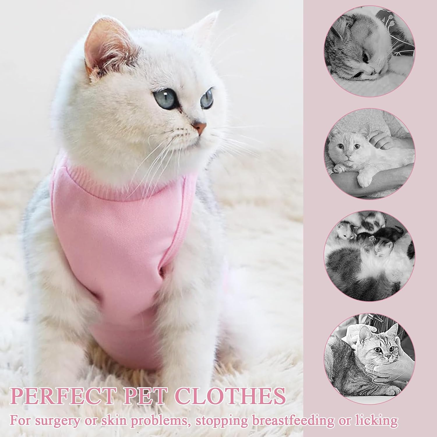 Recovery Suit for Cats Pets Protection Clothing Weaning Leak Protection Suit Recovery Suit E-Collar Alternative Cat Abdominal Wounds Prevent Licking for Cats Dogs (M, Pink) image number 2