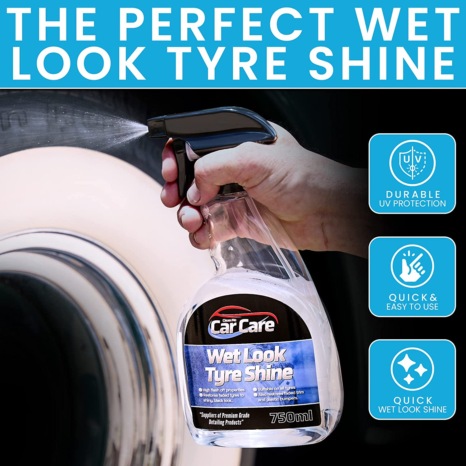 Wet Look Tyre Shine Spray &ndash; Long-Lasting Gloss & Protection | Wheel & Tyre Cleaner | Car Detailing & Wash Kit &ndash; 750Ml image number 6