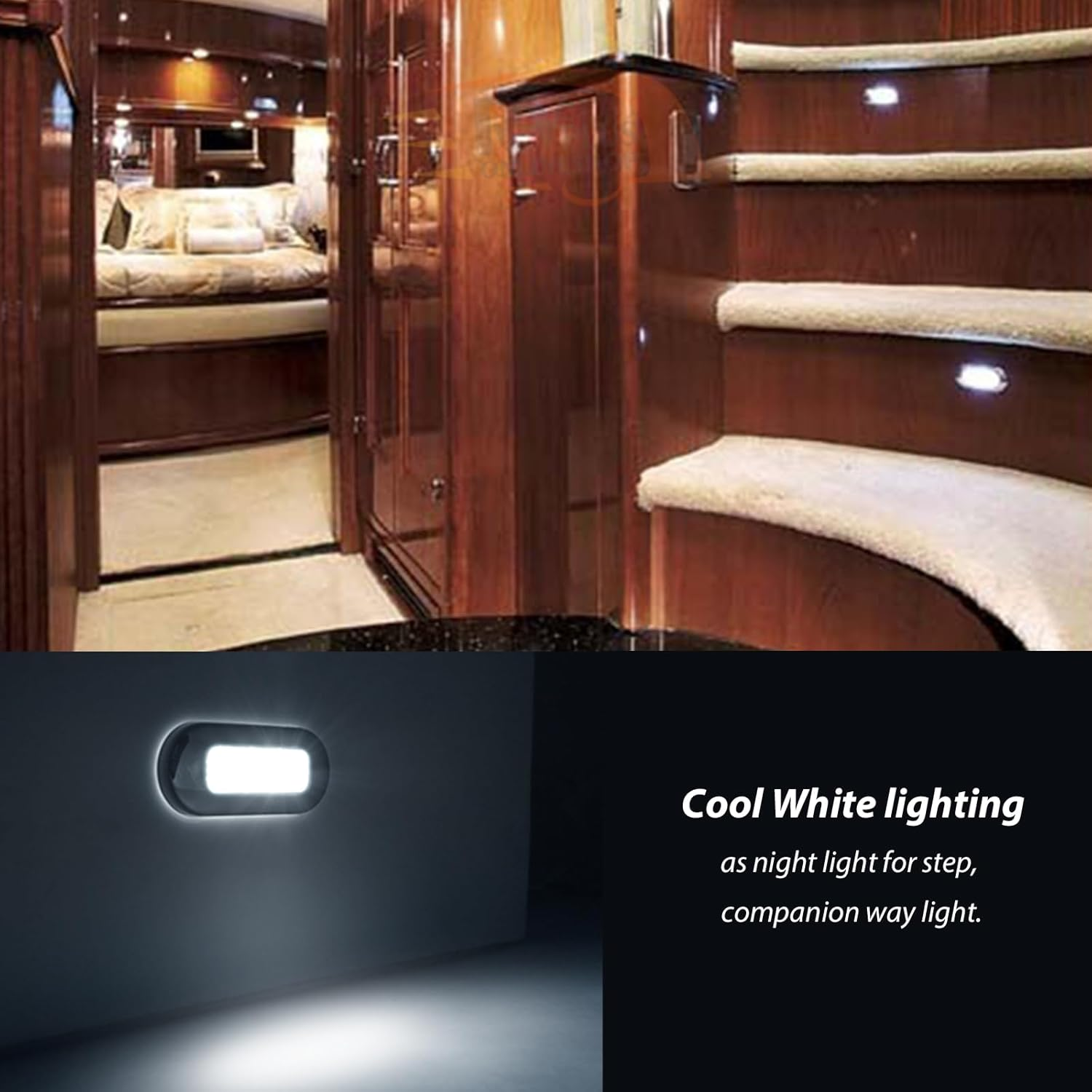 Dream Lighting 12V DC LED Courtesy Light Oblong Step Stairway Deck Accent Cabin Floor Lamp for Interior Extrior Marine Motorhome Caravan RV Boat Surface Mounting Cool White Waterproof image number 6