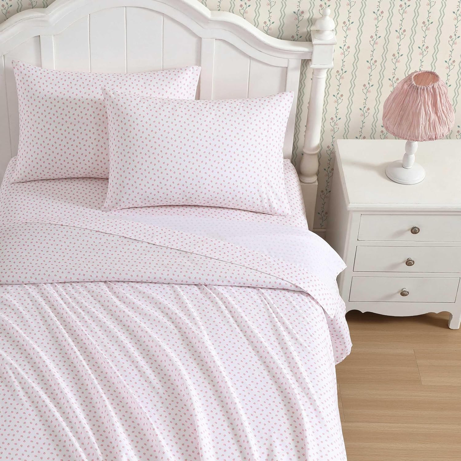 Laura Ashley - Kids Sheet Set, Ultra-Soft & Breathable Toddler Bedding with Matching Pillowcases, Wrinkle-Resistant, Ideal Girl Room Essentials (Sweet Lady Bugs Pink, Full)