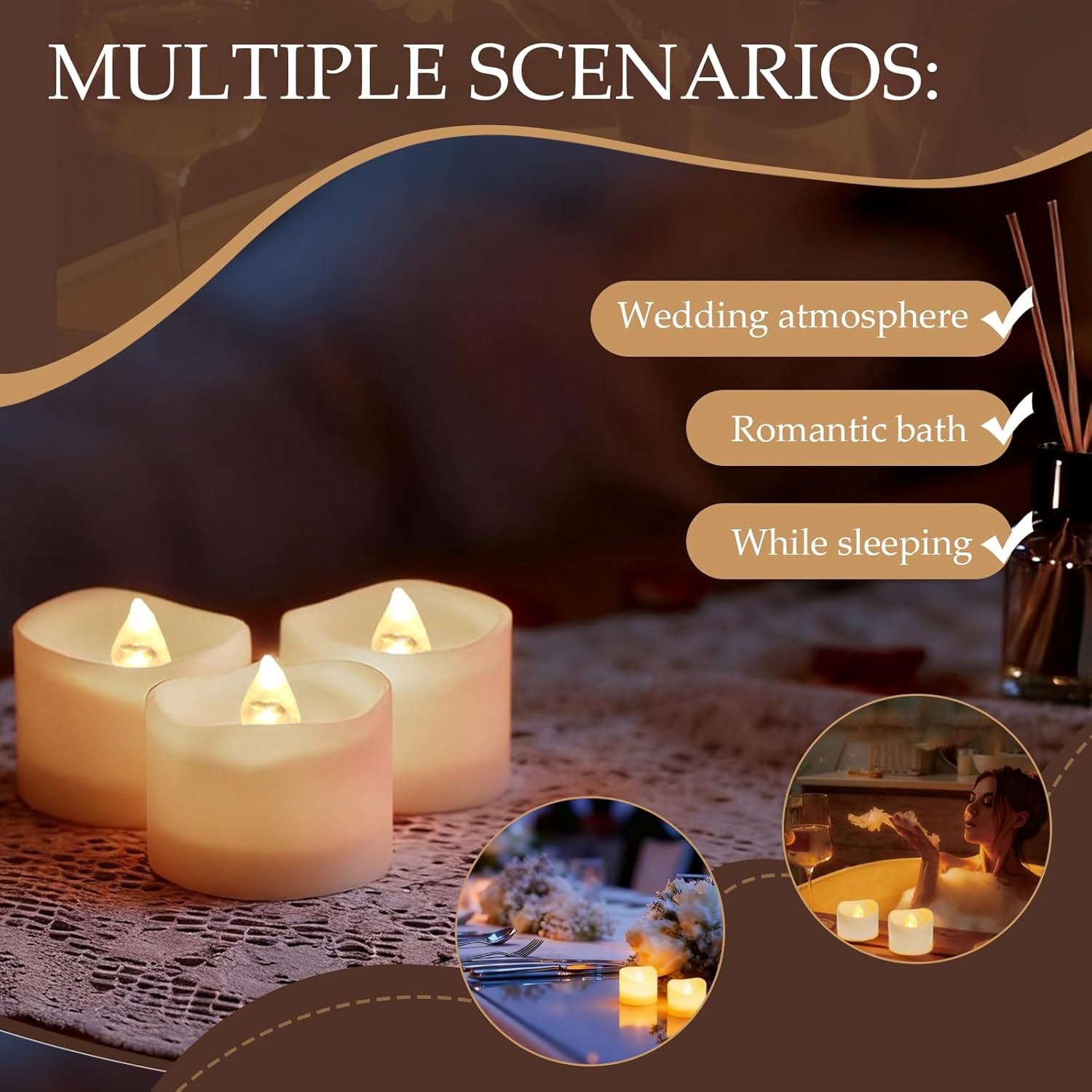 Pack of 12 Tea Lights Candles, Outdoor Candles, Bright Flickering Candle Lamp, Ideal for Outdoor Party, Garden, Home Decoration image number 3