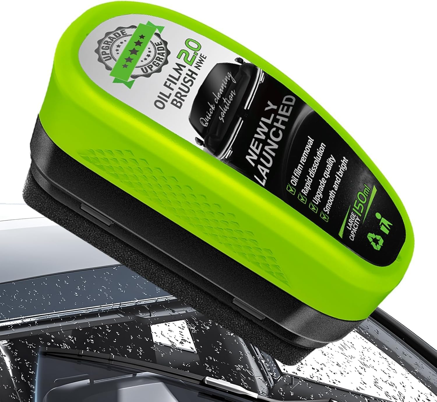 Oil Film Cleaning Brush for Car Glass, Multipurpose Reusable Windshield Cleaner, Removes Rain and Fog Film, Green 1PCS image number 6