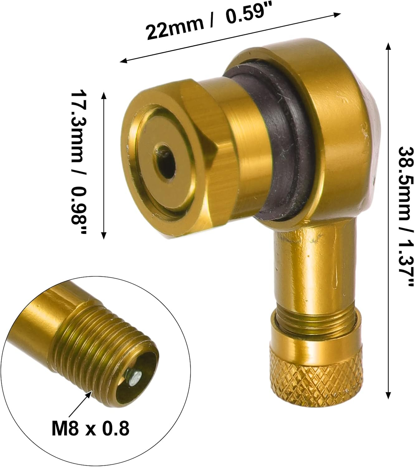 X AUTOHAUX Pair Gold Tone Aluminum Alloy 90 Degree Universal Motorcycle Wheel Rim Vacuum Tire Valve Stems Caps 11.3Mm image number 3