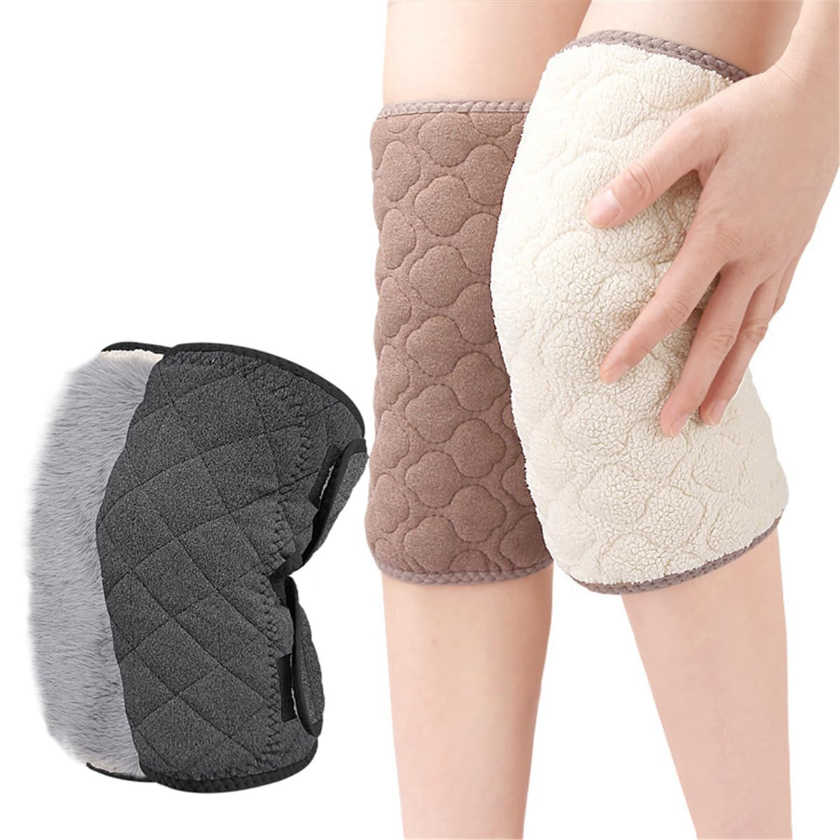 Knee Warmers for Women Men, Thermal Plush Padded Knee Braces Leg Warmers, Warm Knee Support Pads, Adjustable Winter Thicken Knee Wrap Sleeves, for Joint Pain Arthritis, Skiing Cycling Yoga (Dark Gray) - Dark Gray image number 2