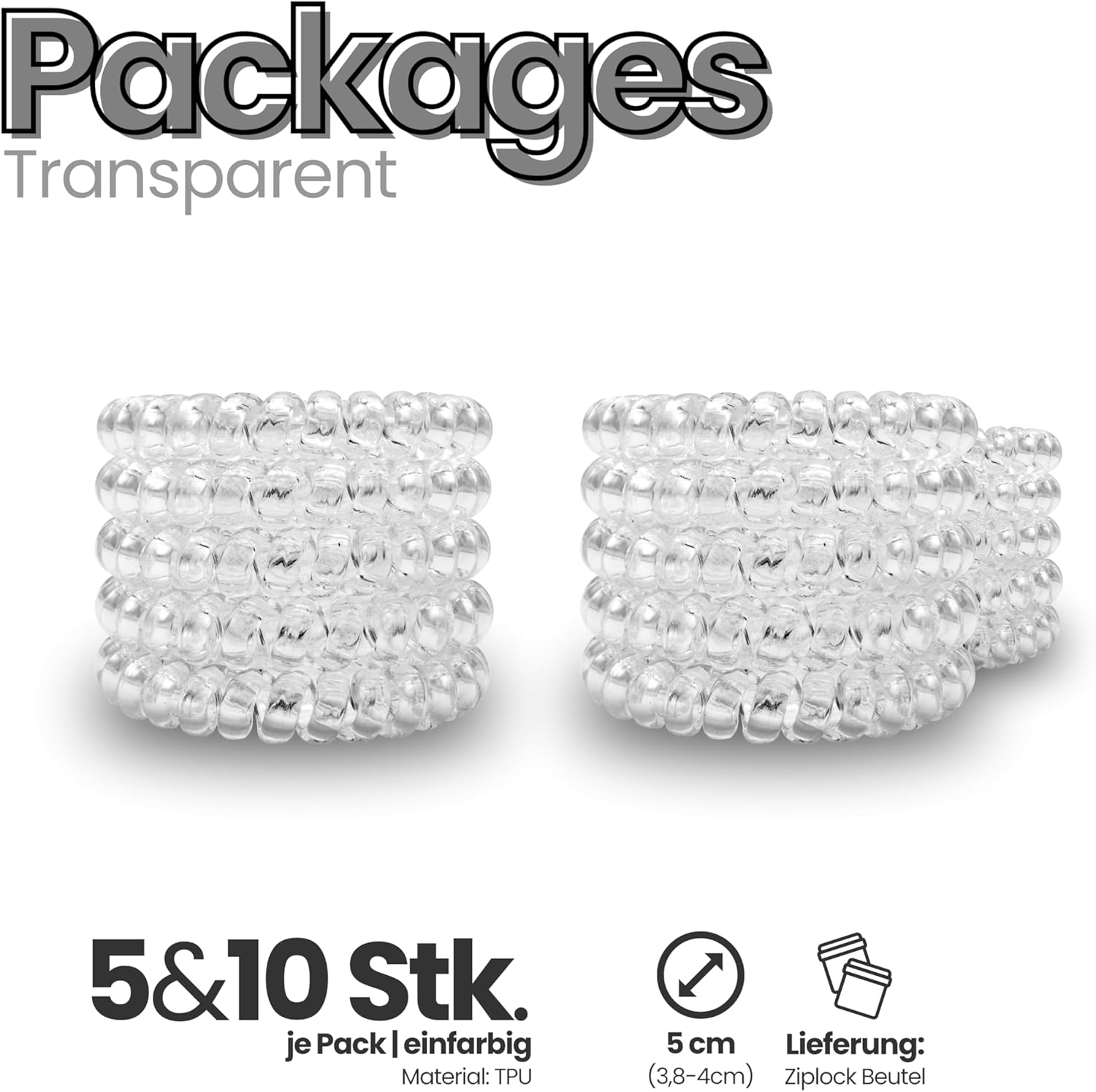 Specora - Spiral Hair Scrunchies Pack of 10-5 Cm TPU Transparent