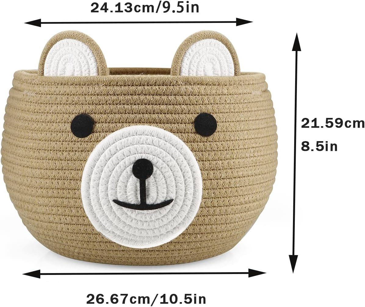 Pandaear Cotton Rope Baby Basket, Baby Gift Basket Nursery Laundry Organizer with Cute Bear Design for Storage Infant Newborn Essentials, Diaper Caddy Basket with Handle image number 5