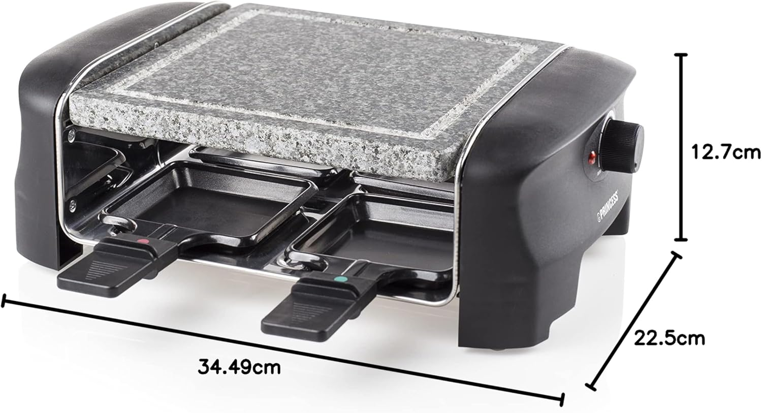 Princess Raclette Grill for up to 4 People with Stone Grill and Adjustable Heat Settings, 600 Watt, Black, 162810 image number 4