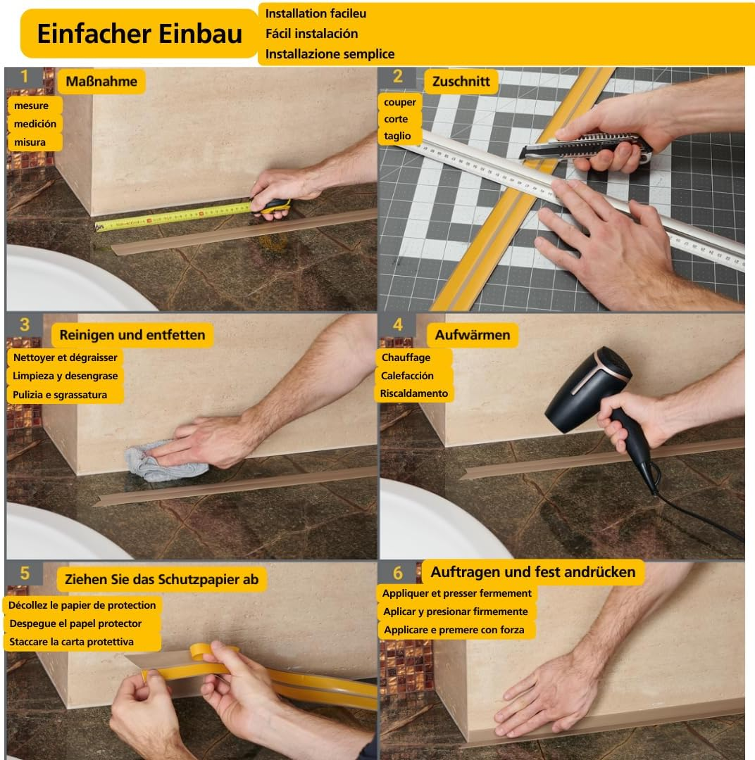 Profipvc Soft Skirting Board, 30 X 30 Mm, 10 M, for Kitchen and Bathroom, Self-Adhesive PVC End Strip, Flexible Kink Strip, Joint Sealing Tape, Light Grey image number 6