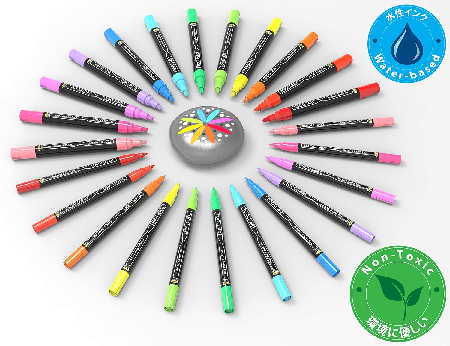 24 Acrylic Paint Pens Markers Set Special Color Series for Rock Painting, Pebbles, Plastic, Canvas, Glass, Mugs, Journaling, Multi Surfaces. Opaque, Waterbased, Quick Drying (NEON COMBO) image number 3