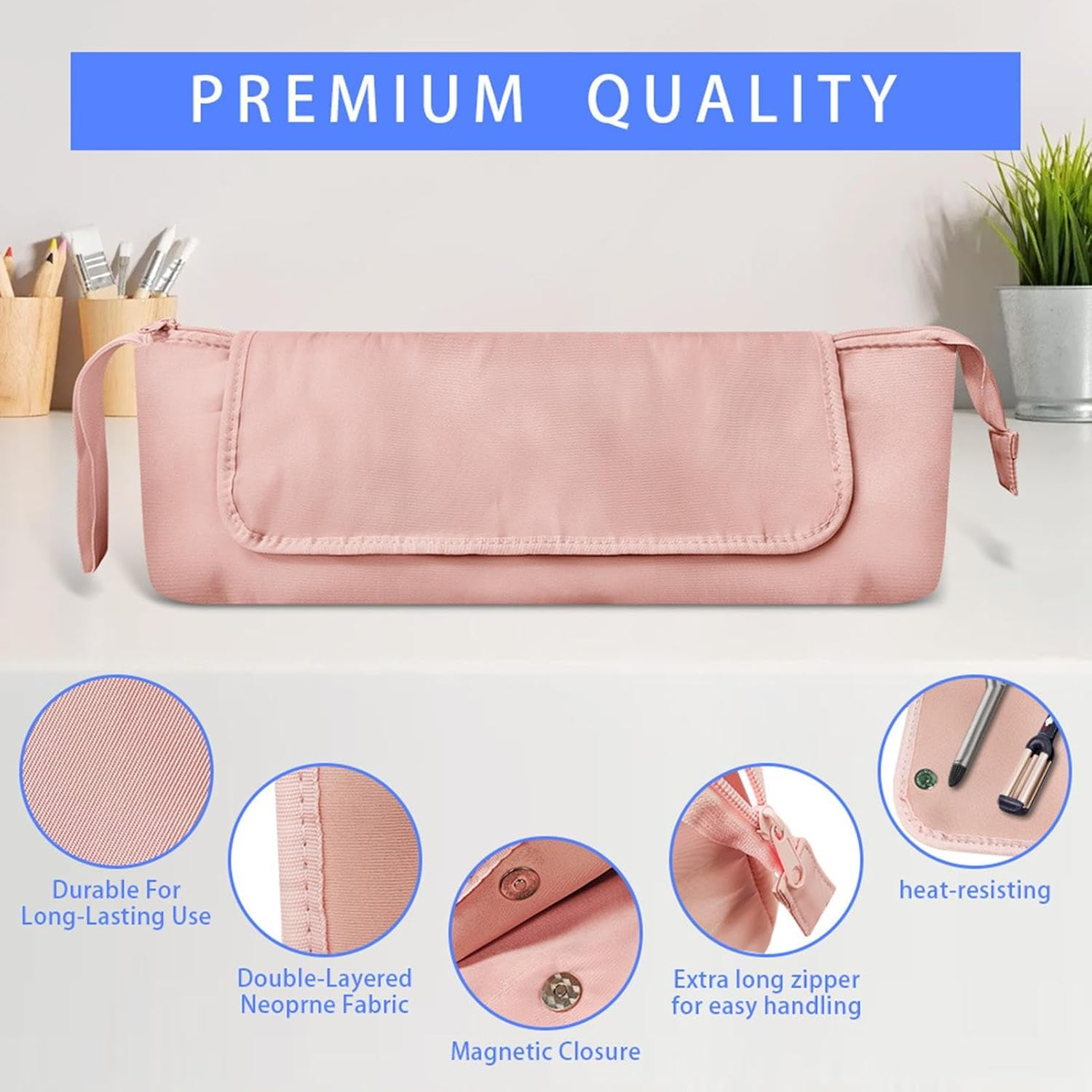 Curling Iron Organizer,Zippered Divided Waterproof Curling Iron Holder - Large-Capacity Curling Iron Bag for Makeup, Multifunctional Dustproof Hair Tool Bag