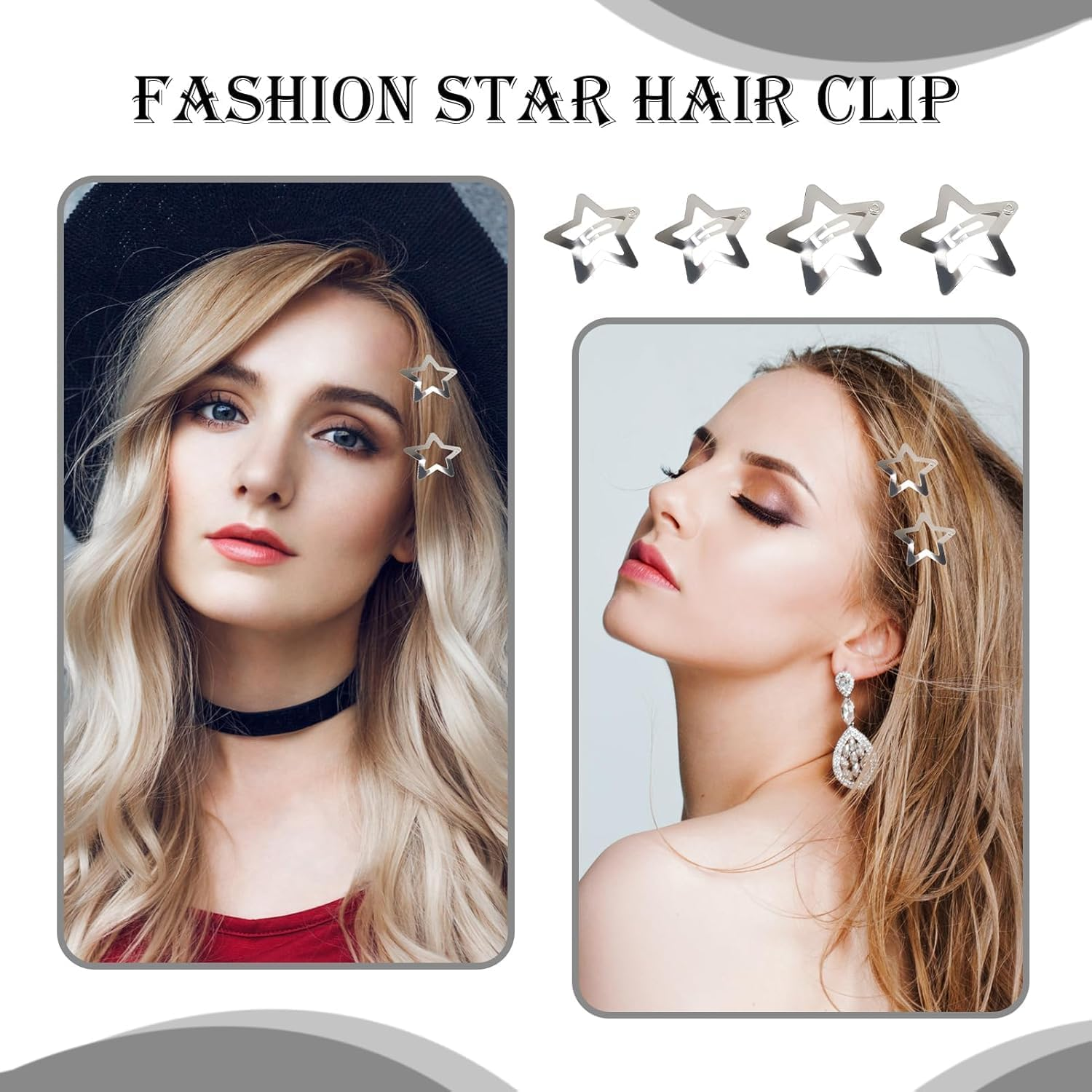 A Set of 12 Star Hair Clips Silver 2 Sizes Y2K Suitable for Women and Girls Hair Accessories Anti-Slip image number 4
