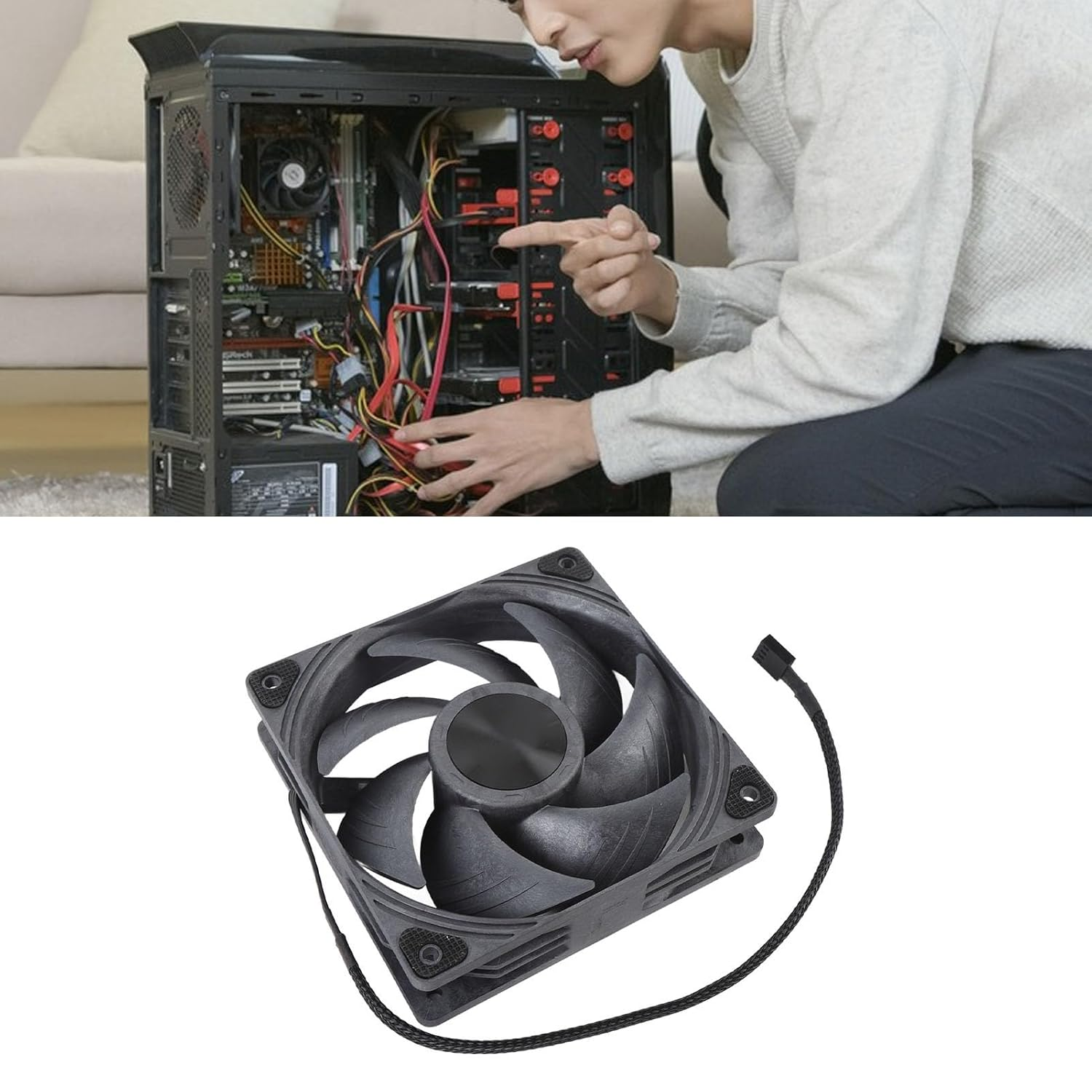 High Airflow Computer PC Case Fan, 4 Pin PWM Computer PC Case Fan, Dual Ball Bearing Computer Fan, High Airflow PC Case Fan, Intelligent Temperature Control image number 2