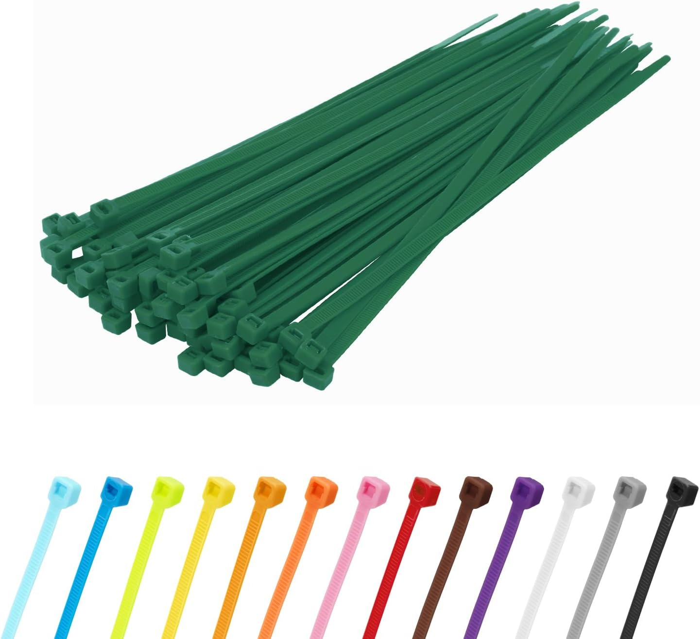 Pack of 100 200 Mm X 4.8 Mm Nylon Cable Ties, Self-Locking Plastic Cable Ties, UV Resistant with 50 Lbs Tensile Strength for Indoor and Outdoor Use (Green)