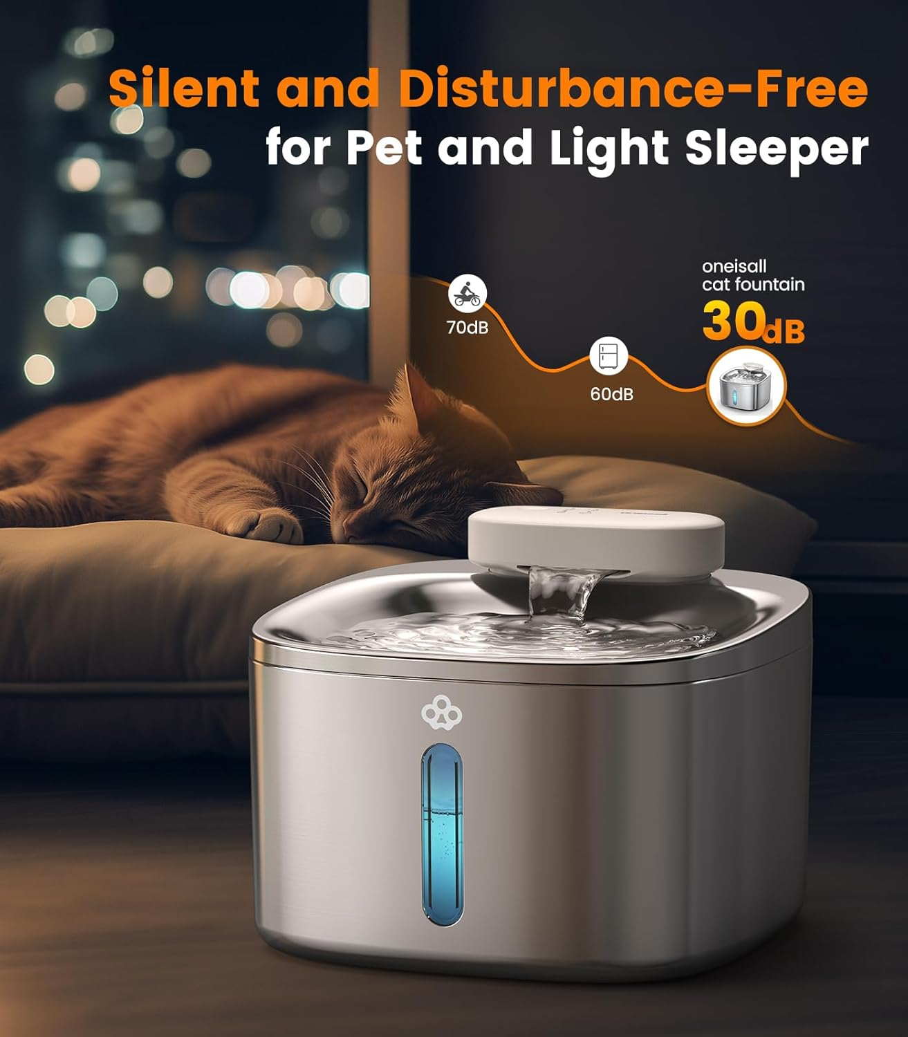 Oneisall Cordless Cat Water Fountain Battery Operated Stainless Steel, 3.5L Wireless Cat Water Fountain Rechargeable with Motion Sensor, Cat Fountain with Quiet Pump 3 Replacement Filters image number 6