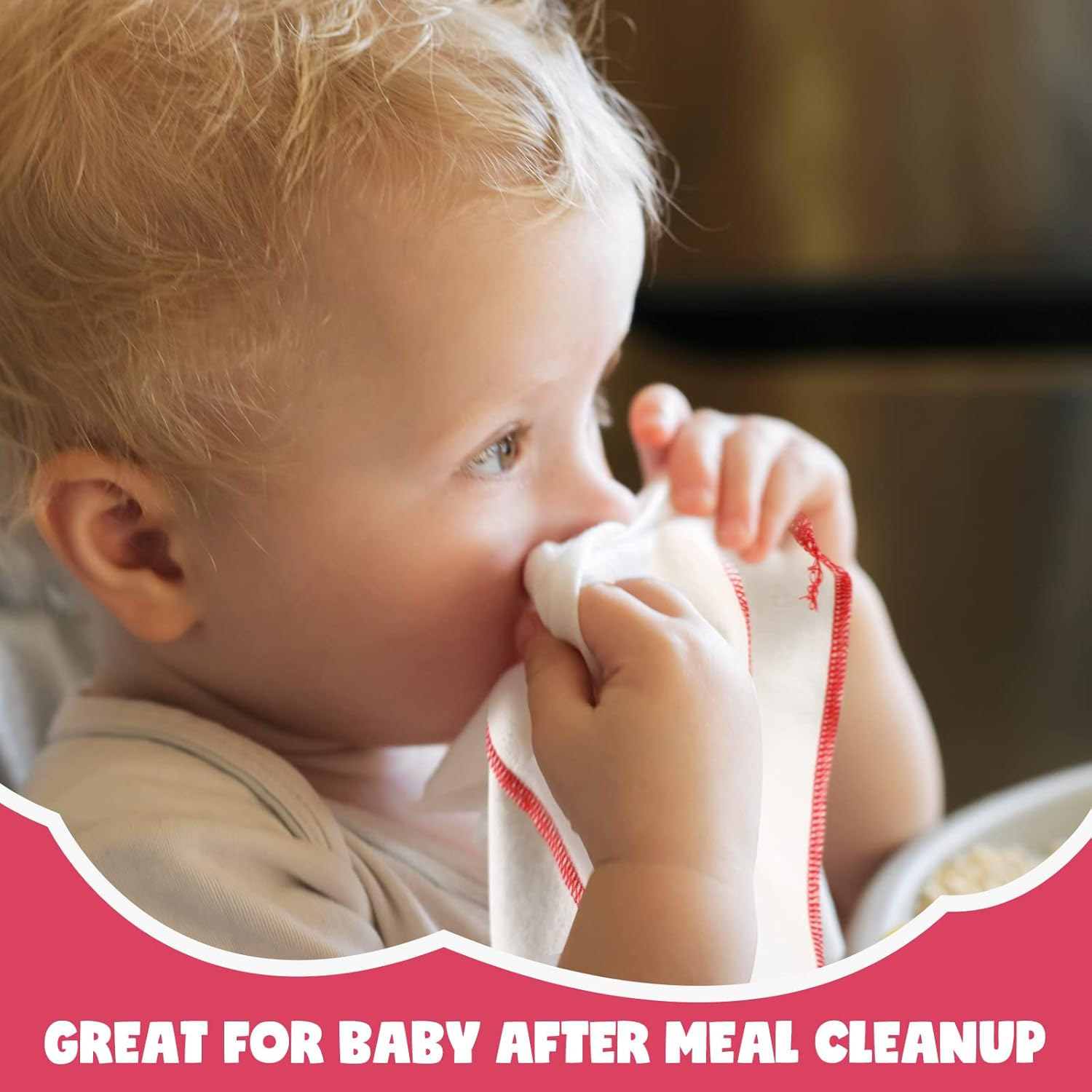 Meekoo 45 Pcs Unbleached Flannel Cloth Baby Wipes Reusable Baby Diapers Wipes 8 X 8 Inch Soft and Sturdy Washable Natural Cloth Tissues Outer Stitching(Red) image number 3