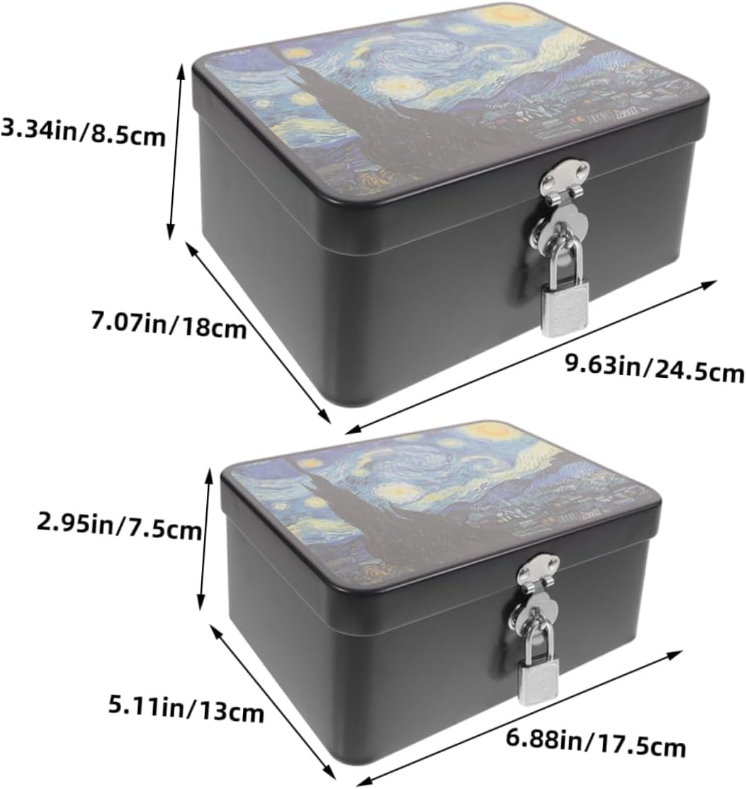 MAGICLULU 2Pcs Retro Tinplate Storage Box Lock for Jewelry and Keepsakes Desk Organizer Box for Photo and Items image number 6