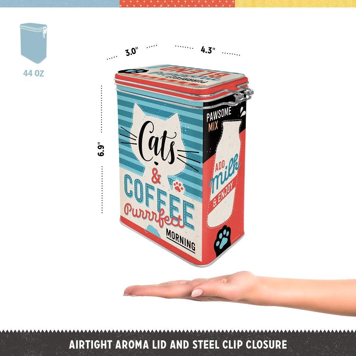 Nostalgic-Art Cats & Coffee-Gift Idea for Cat Owners, Large Coffee Tin with Flavour Lid, Vintage Design, 1.3 L