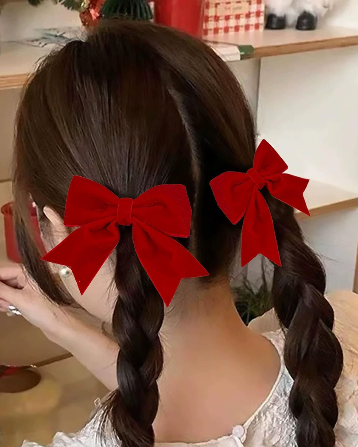 Bow Hair Clips 2PCS, Girls Velvet Hair Clips for Christmas, Red image number 5