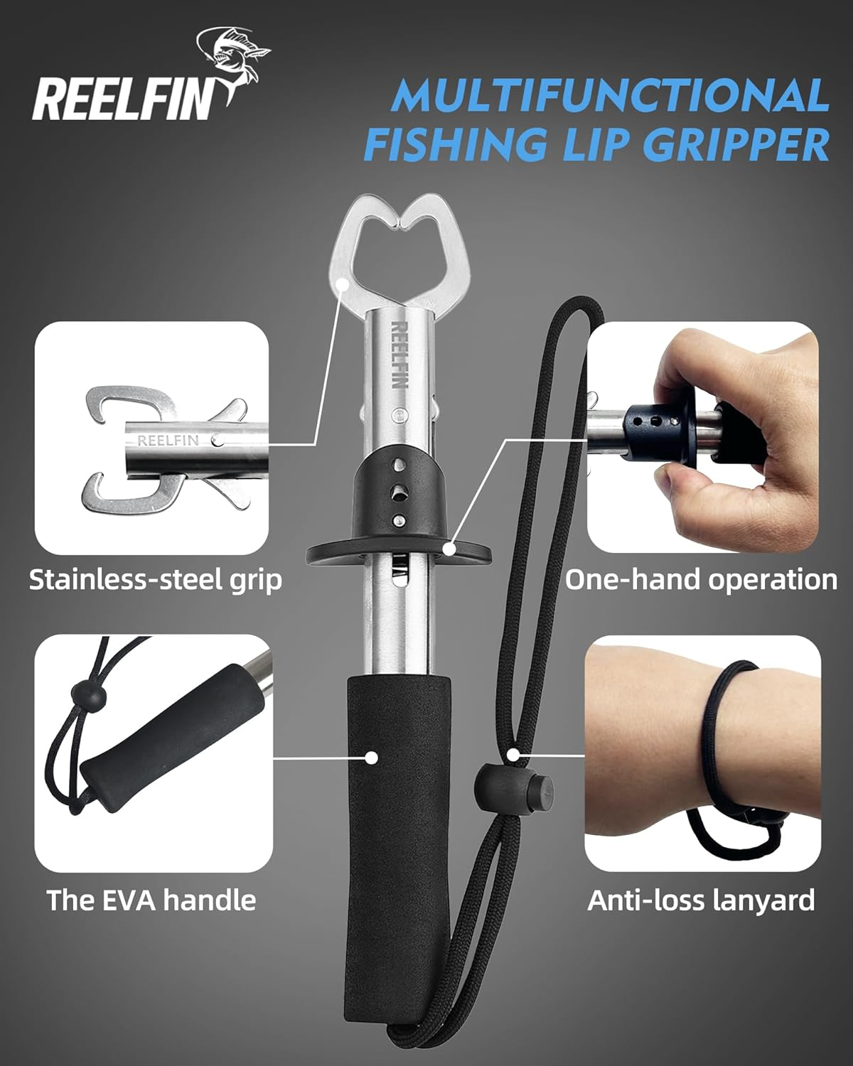 Reelfin 3-In-1 Folding Landing Net Set &ndash; 90Cm Deep Net, Fish Gripper & Lure Pliers, Portable Fishing Kit for Freshwater & Saltwater image number 6