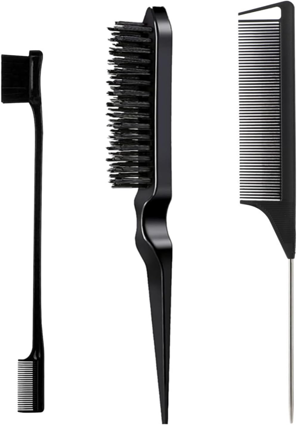 Comb Set, Black Comb,3 Pcs. Slick Back Hair Brush,Slick Back Brush with Edge Brush, Styling Comb for Kids for Middle Part，Rat Tail Comb, Teasing Brush Set for Smoothing Brush Baby Hair