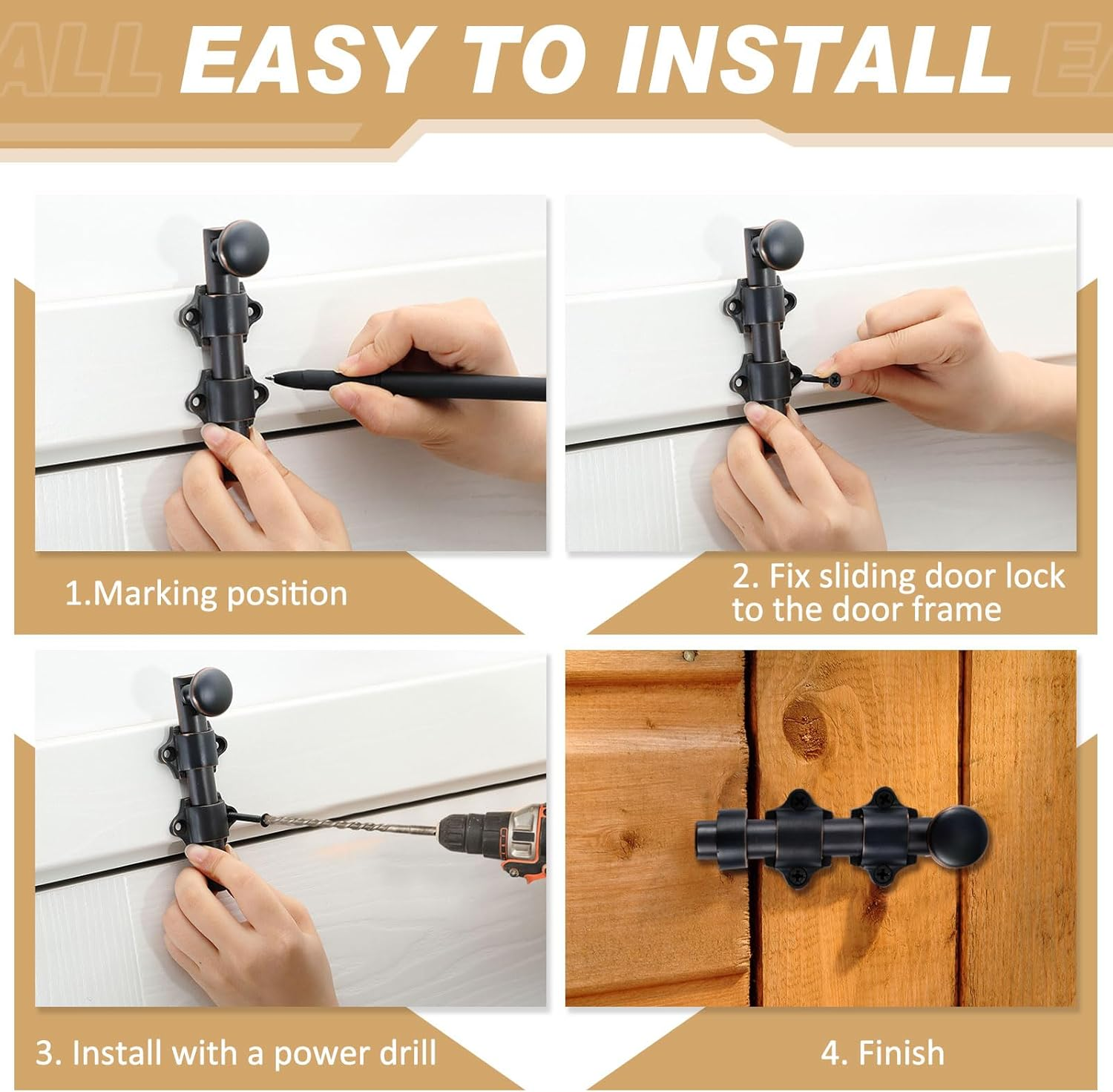 Tandefio 2 Pcs Dutch Door Bolt 4 Inch Surface Bolt Sliding Door Locks Hardware Solid Brass Latch, Attic Latch for Dutch Slide Barn(Bronze) image number 1