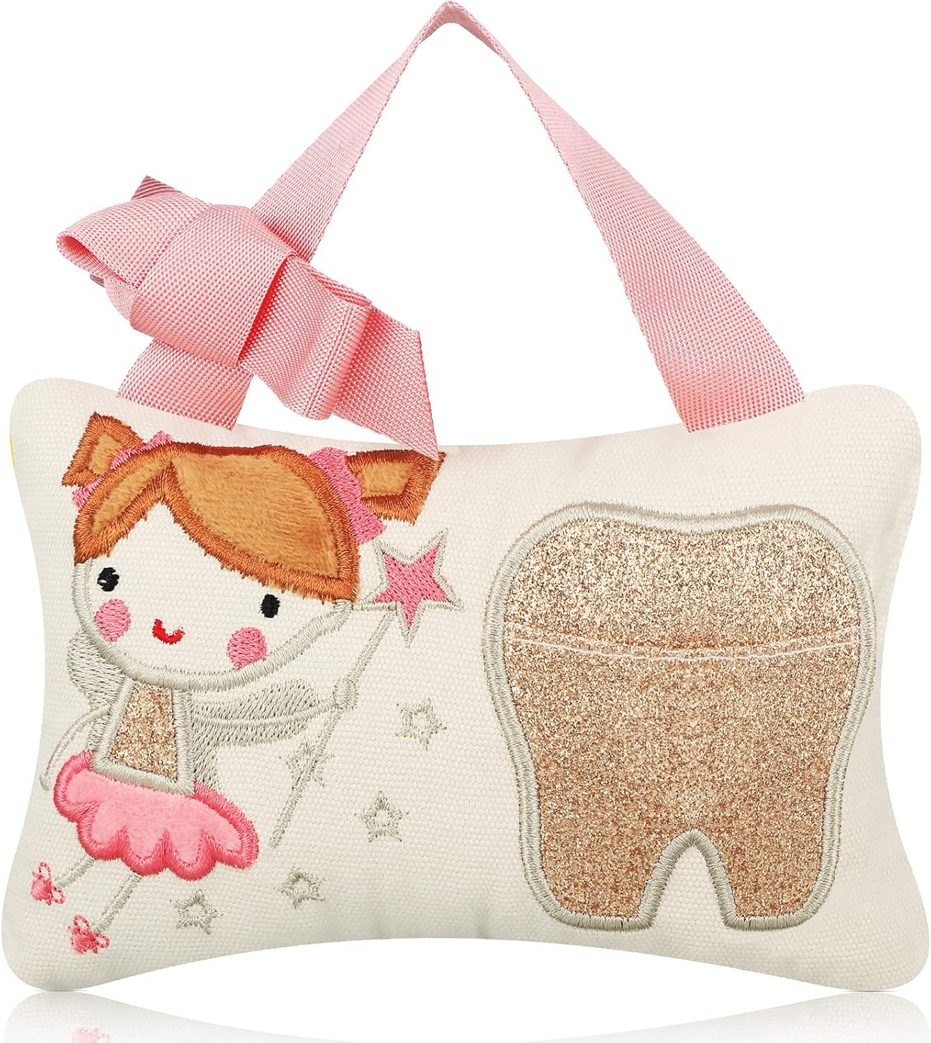 Qunclay Tooth Fairy Pillow with Pocket Kids Tooth Pillow Tooth Keepsake Pouch Tooth Fairy Gifts for Girl and Boy, 3.9 X 5.9 Inches (Sweet Style)