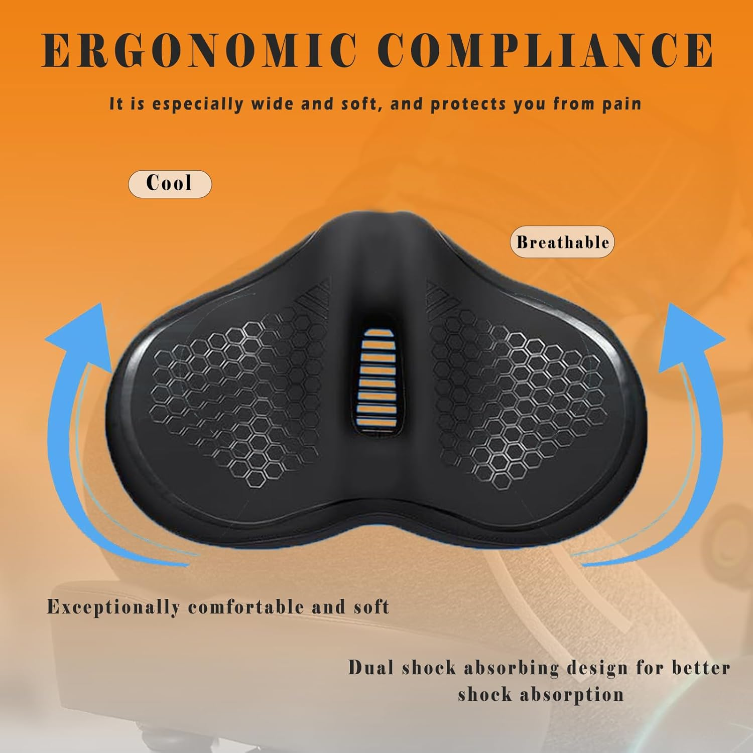 Comfort Cycling Seat with Wide Shock - Ergonomic Design for Mountain/Cruiser Bicycles - Unisex Comfort for Stationary & Road Cycling image number 6