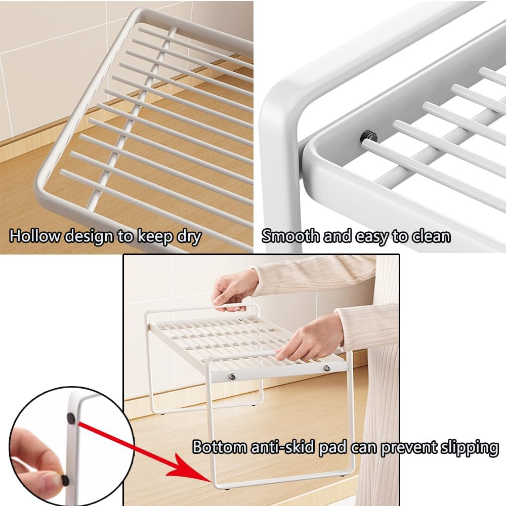 Kitchen Cabinet Organiser, Shelf Insert with Non-Slip Mat, Kitchen Cabinet Insert, for Kitchen/Bathroom/Tabletop/Sideboard (White) - White image number 6