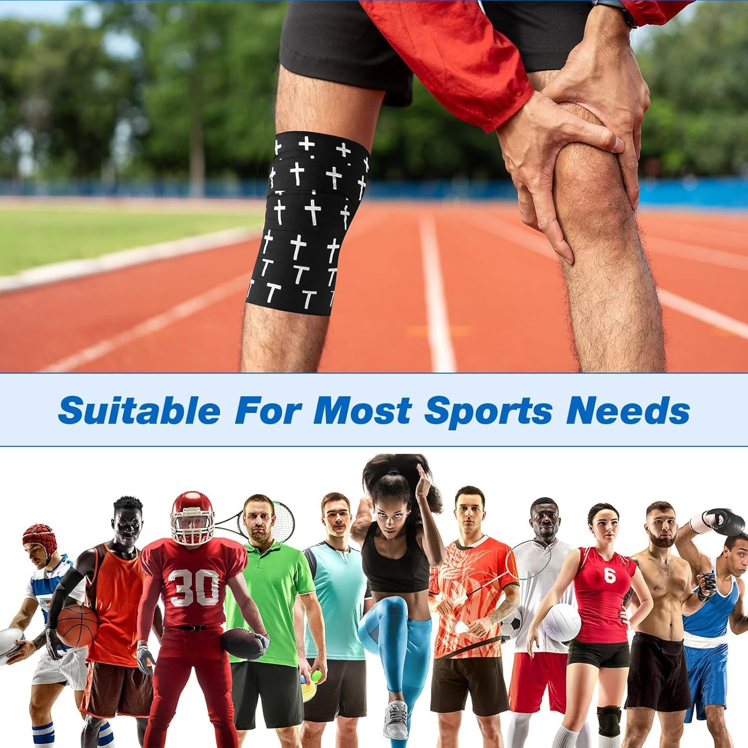 Christian Cross Athletic Sports Wrap Tape, 2 Roll Serrated Edges Cotton Soccer Baseball Wrist Wrap Ankle Tape with Black Cross,Cotton Cloth Breathable Athlete Tape Faith Religious Sports Wrap, Black image number 2