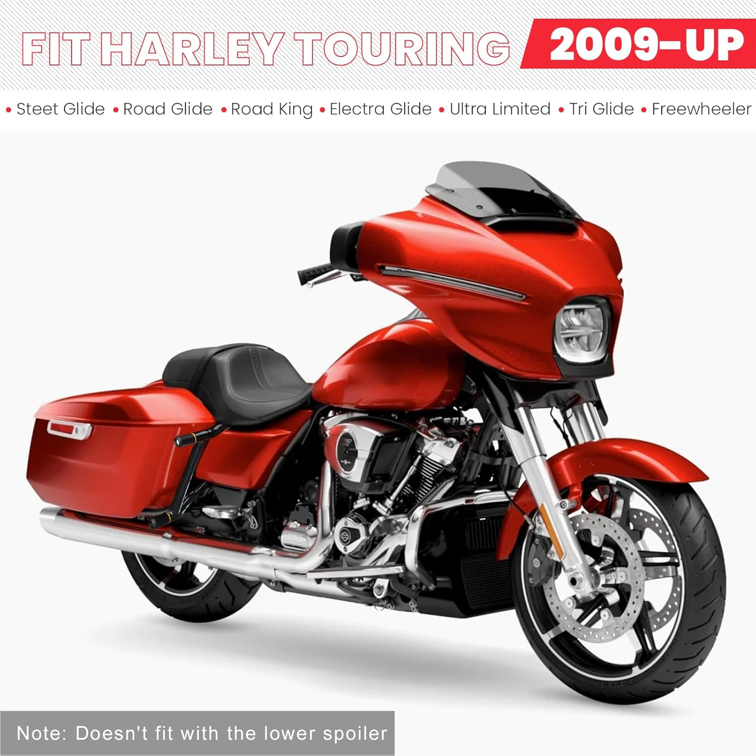 Saddlebag Guard Crash Bar Bracket Compatible with Harley Davidson Touring Street Glide Road Glide Road King Electra Glide Ultra Limited CVO Black Tip over Bar 2009-2025 image number 3