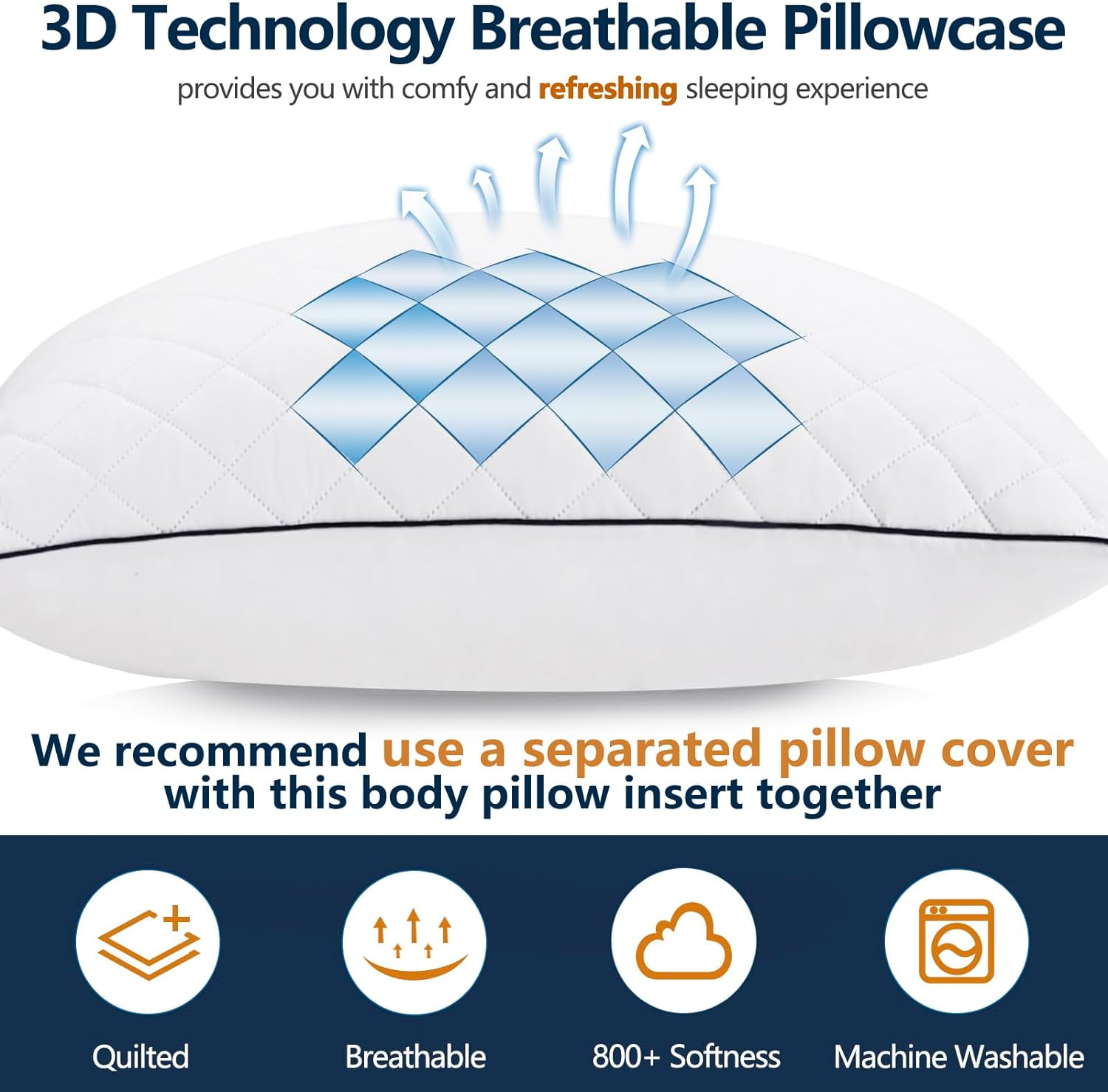 1 MIDDLE ONE Body Pillow, Cooling Memory Foam Body Pillows for Adults Sleeping, Long Pillow for Bed, Big Large Firm Full Body Pillow for Side Sleeper, 20X54 Inch, White image number 5