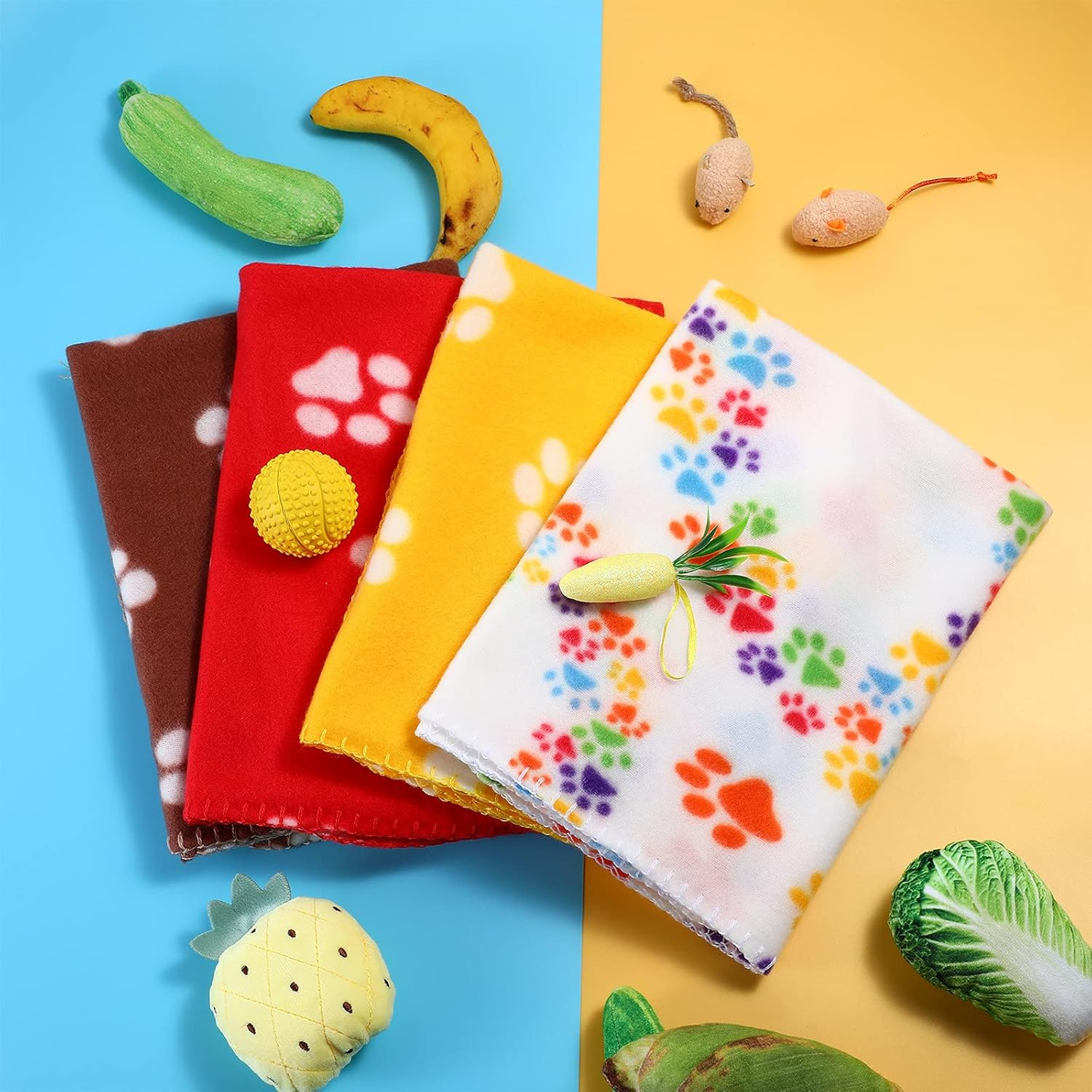 10 Pieces Pet Blankets with Paw Print Dog Cat Soft Fleece Blankets Sleep Mat Pad Bed Cover for Kitten Puppy and Other Small Animals, 24 X 28 Inch (Vibrant Color) - Cool Color image number 7