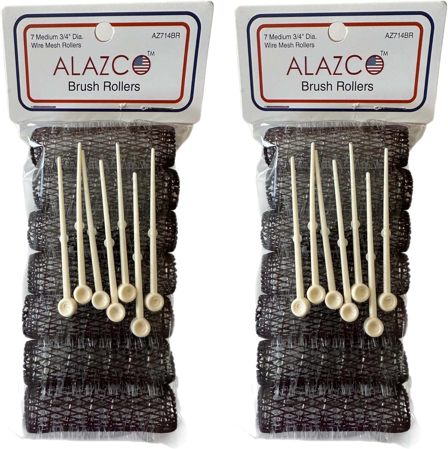 ALAZCO 14 Pc Vintage Style Hair Roller Medium BRUSH ROLLERS & PINS Mesh Hair Curlers with Bristles 2.5"X 3/4", with Flexible Locking Pins image number 2
