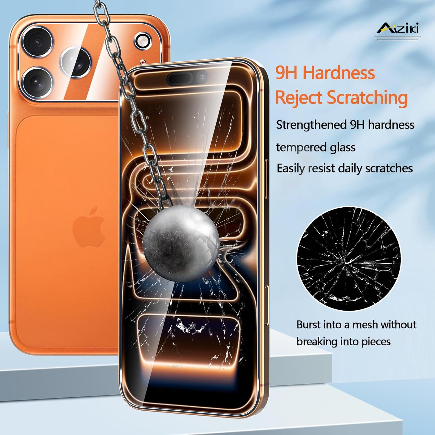 Aiziki Tempered Glass for Iphone 17 Pro Max, Set of 3+3 Screen Protectors and Rear Camera Protection, (0.33Mm HD Ultra Transparent) 9H Hardness Glass Protection for Iphone 17 Pro Max